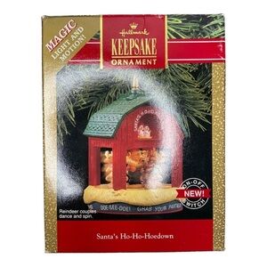 1990 Hallmark Keepsake Santa's Ho-Ho-Hoedown Magic Light Motion Ornament